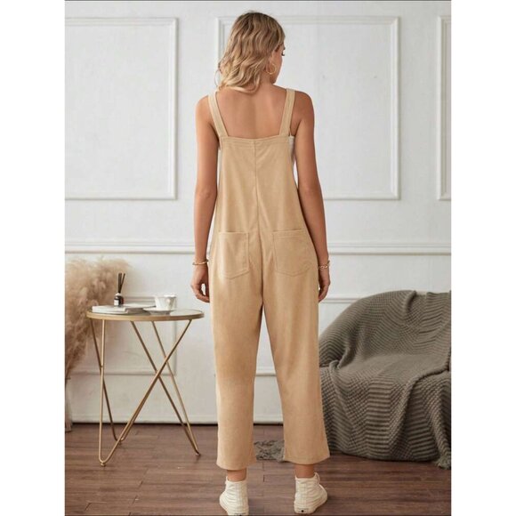 Boho overalls with pockets casual wide leg jumpsuit black - Picture 4 of 6